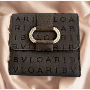 BULGARI Vintage Fabric Leather Logo Snap Wallet